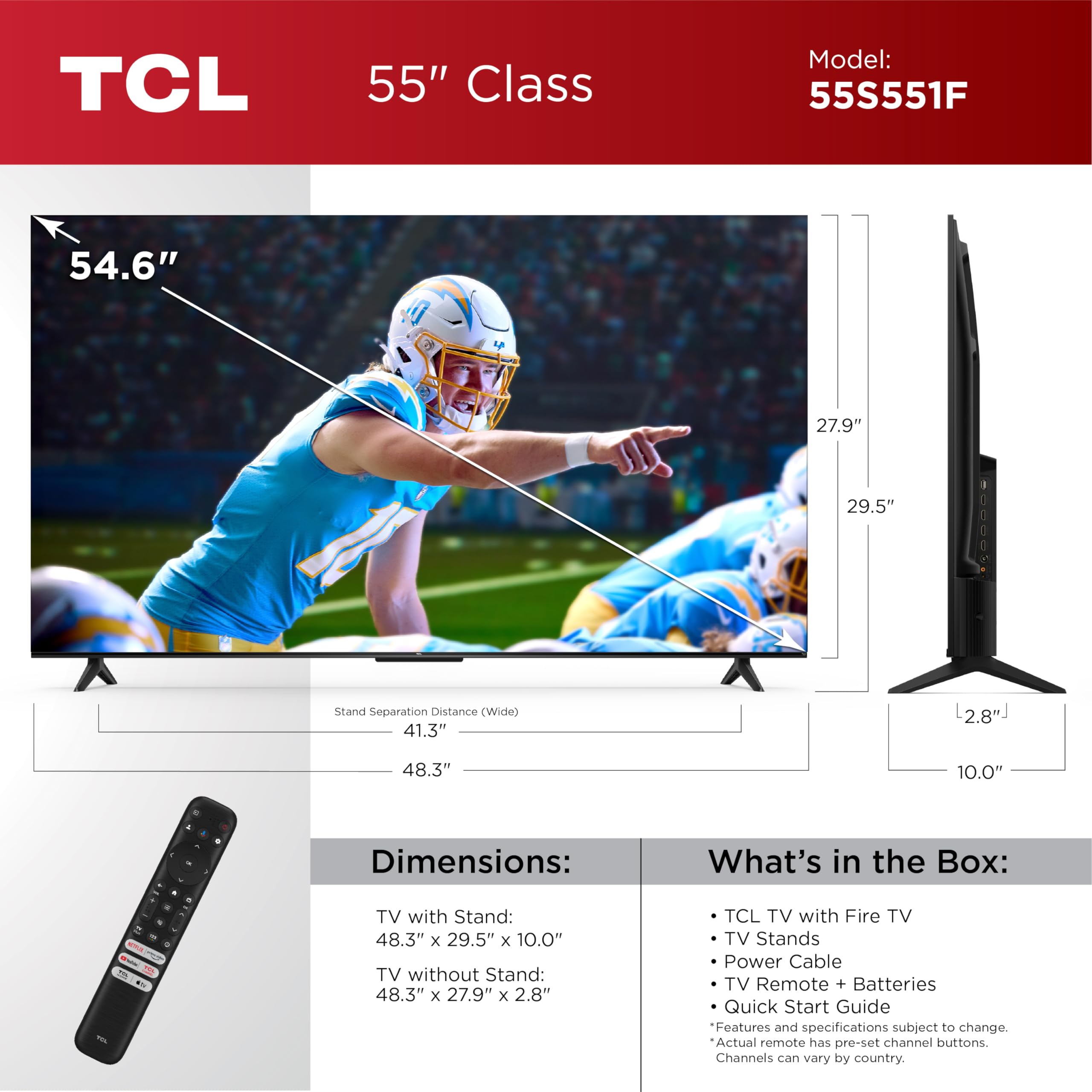 TCL 75-Inch Class S5 UHD 4K LED Smart TV with Fire TV (75S551F, 2024 Model), Dolby Vision, HDR PRO+, Dolby Atmos, Alexa Built-in with Voice Remote, Apple AirPlay 2 Compatibility, Streaming Television