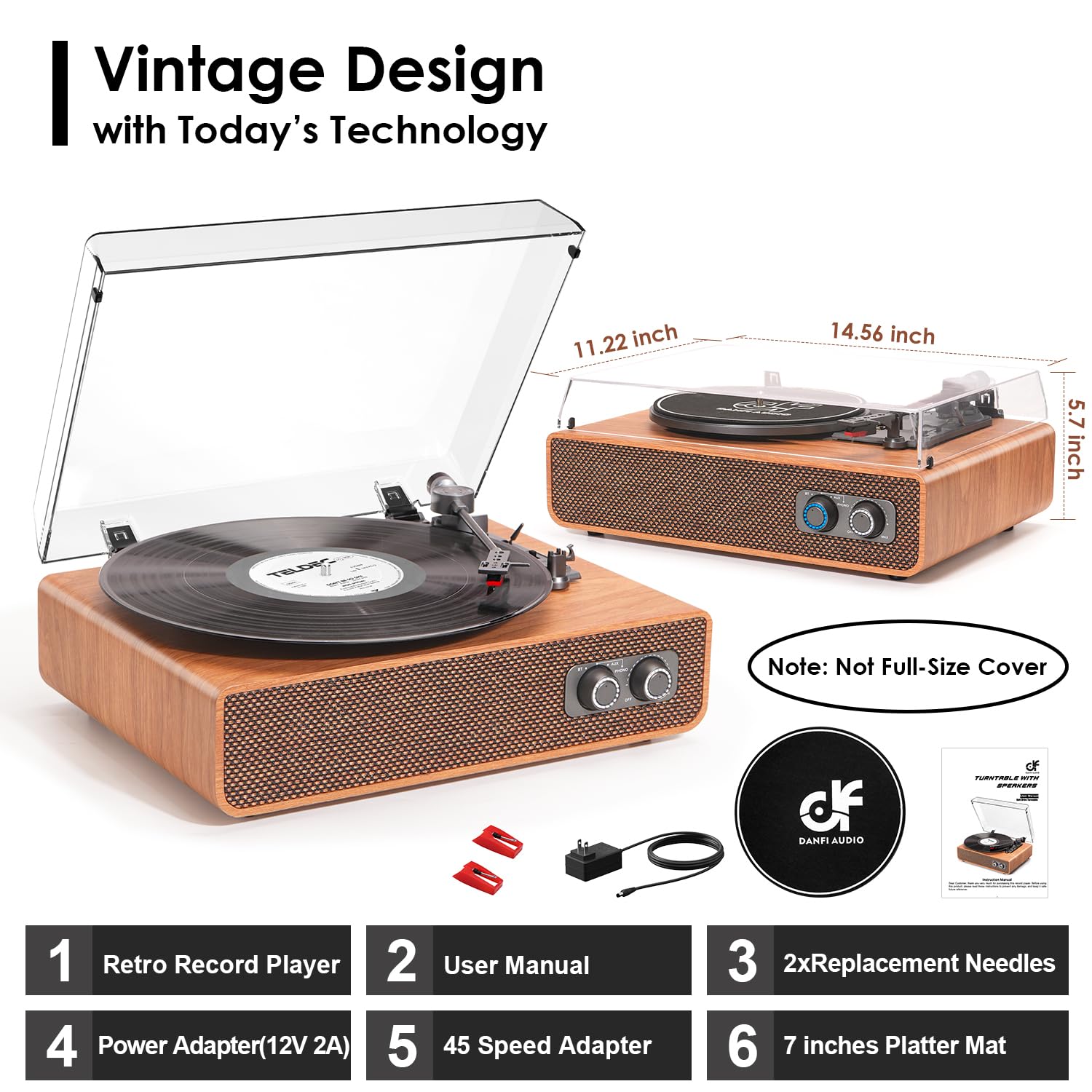 Vinyl Record Player Vintage with Upgraded Speakers, Adjustable Needle Pressure,3 Speed Turntable LP Player with Bluetooth Connection, Independent Cavity, RCA Output, Retro Design