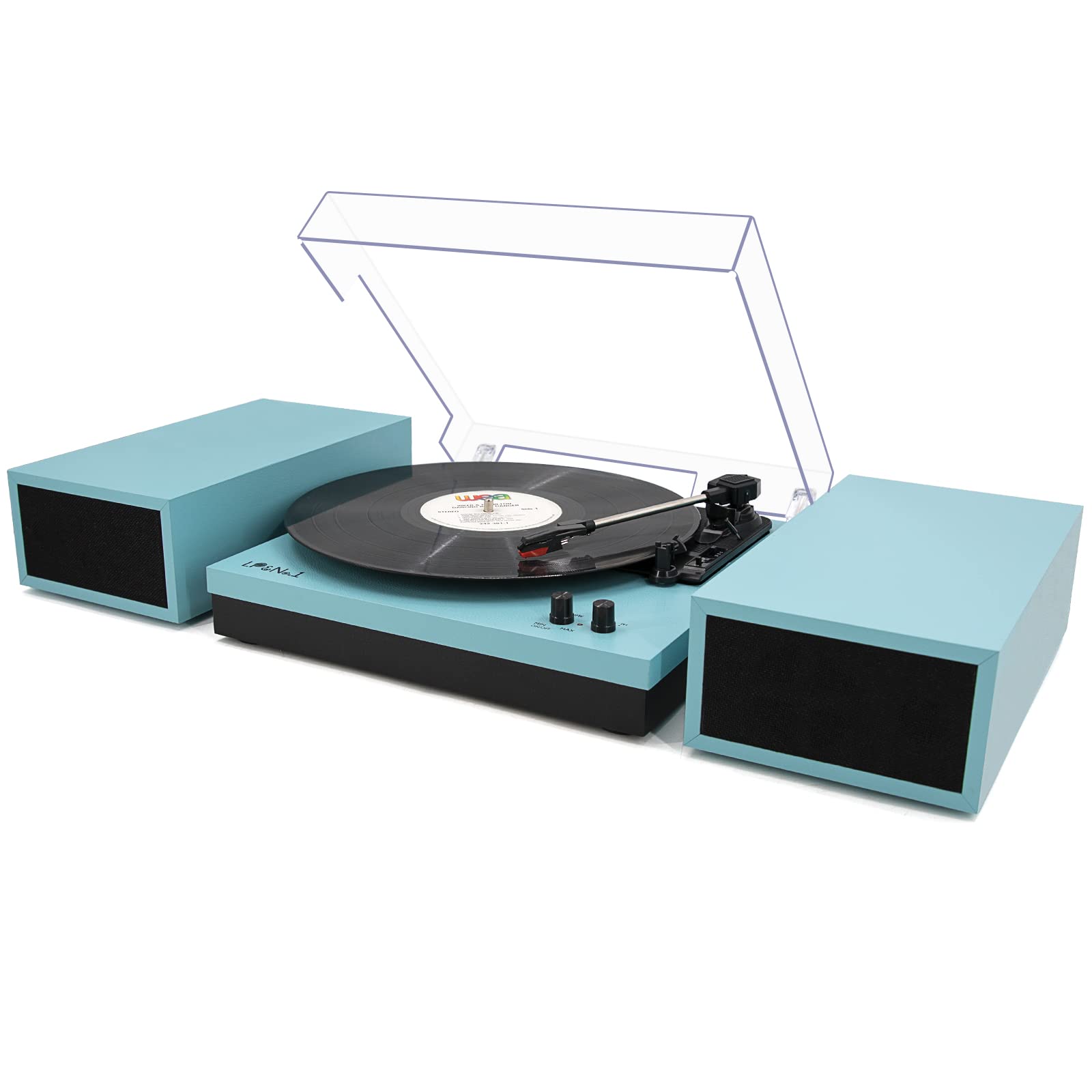 Vinyl Record Player, Vinyl Turntables with Dual Stereo Bookshelf External Speakers, Adjustable 3-Speed Belt-Drive Turntable, LP Player with RCA, Auto Stop（Cement Ash