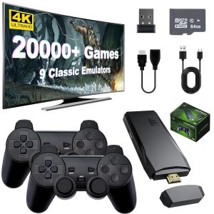 Wireless Retro Game Console, Nostalgia Stick Handheld Game Console with 20000+ Games 9 Emulators, 4K HDMI Output, 2.4g Wireless Controller Gamepad, Plug and Play Video Games for TV, Easter Gifts